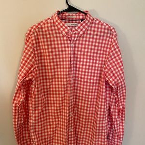 Coral and white gingham button down